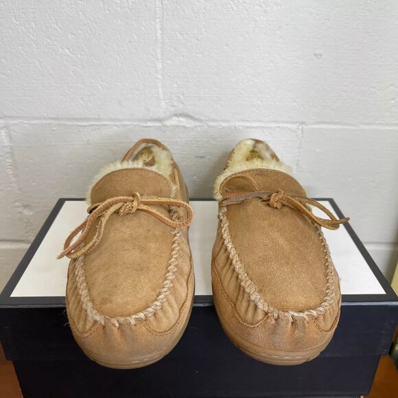 L.L. Bean Wicked Good Moccasins Brown Suede Shearling Slip On Men's Size 10 US - Picture 1 of 10